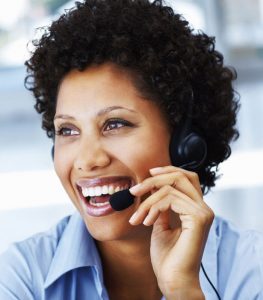 woman speaking in to headset